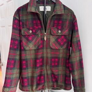 GAP Outdoor Plaid Fleece Jacket Mens Medium Green Red Full Zip Cabin